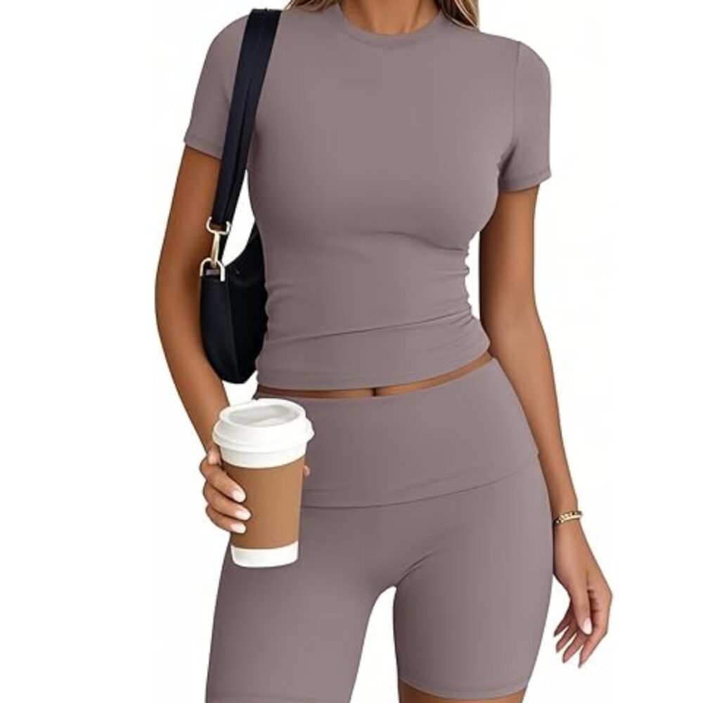 Women's 2-Piece Workout Lounge Set – Summer Crop Top & Shorts Gym Outfit