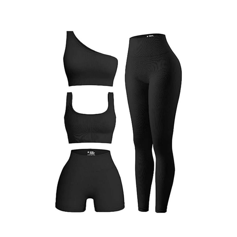 4-Piece Women's Ribbed Workout Set – Yoga Leggings, Sports Bras, Shorts & Tops