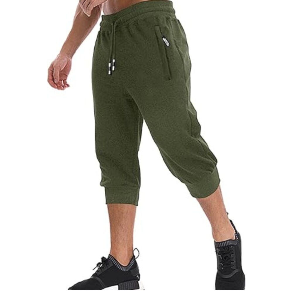 Men's 3/4 Jogger Capri Pants – Comfortable Below Knee Workout Shorts with Zipper Pockets
